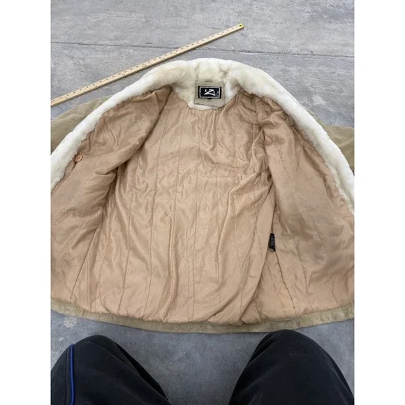 Vintage Tan Suede Faux Fur Trim Collar Cuff Jacket Coat - Picture 7 of 9